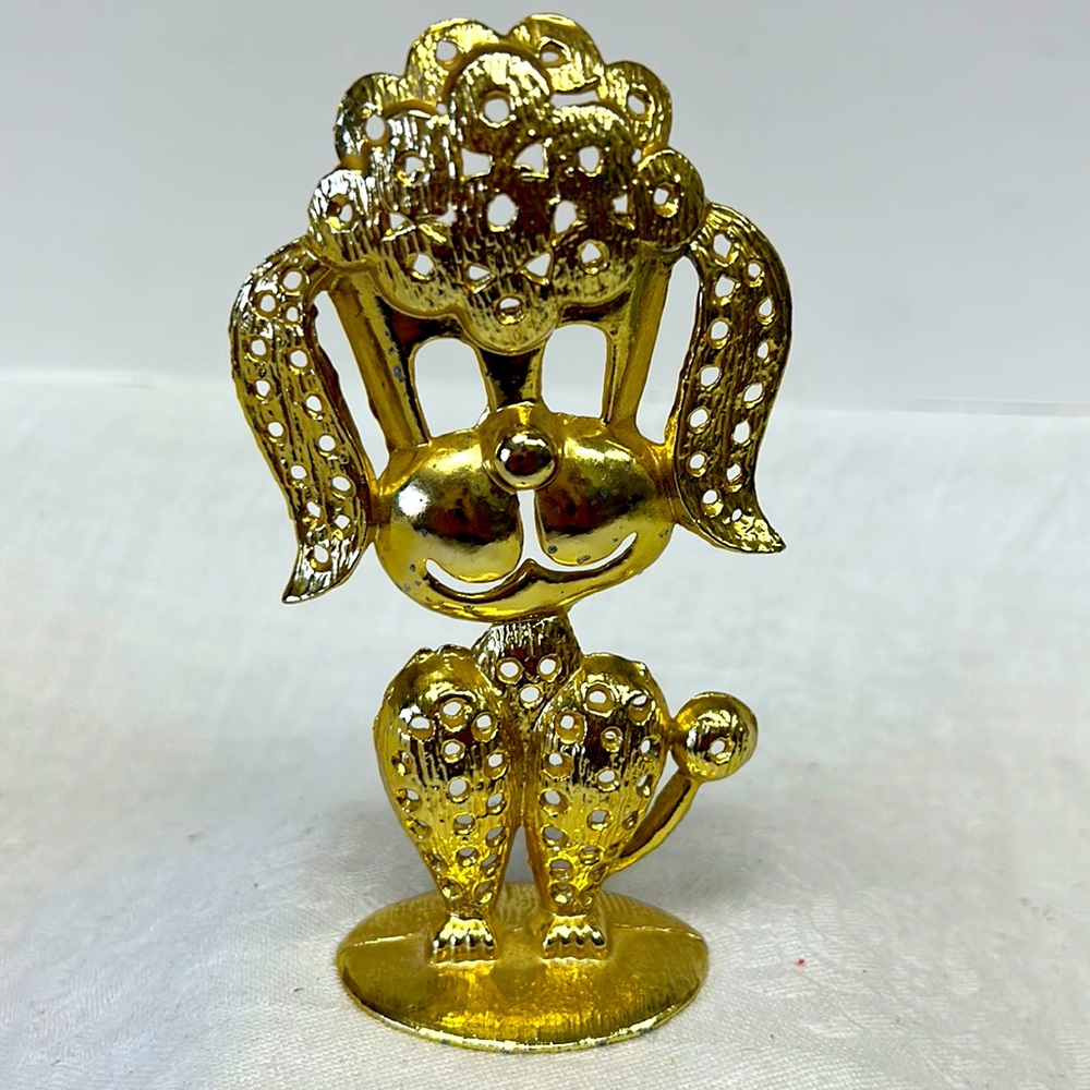 Vintage gold tone metal poodle shaped earring holder